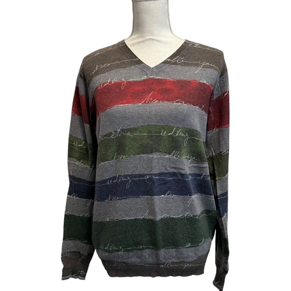 Desigual Men's Striped Striped V-Neck Wool Sweater Size Medium